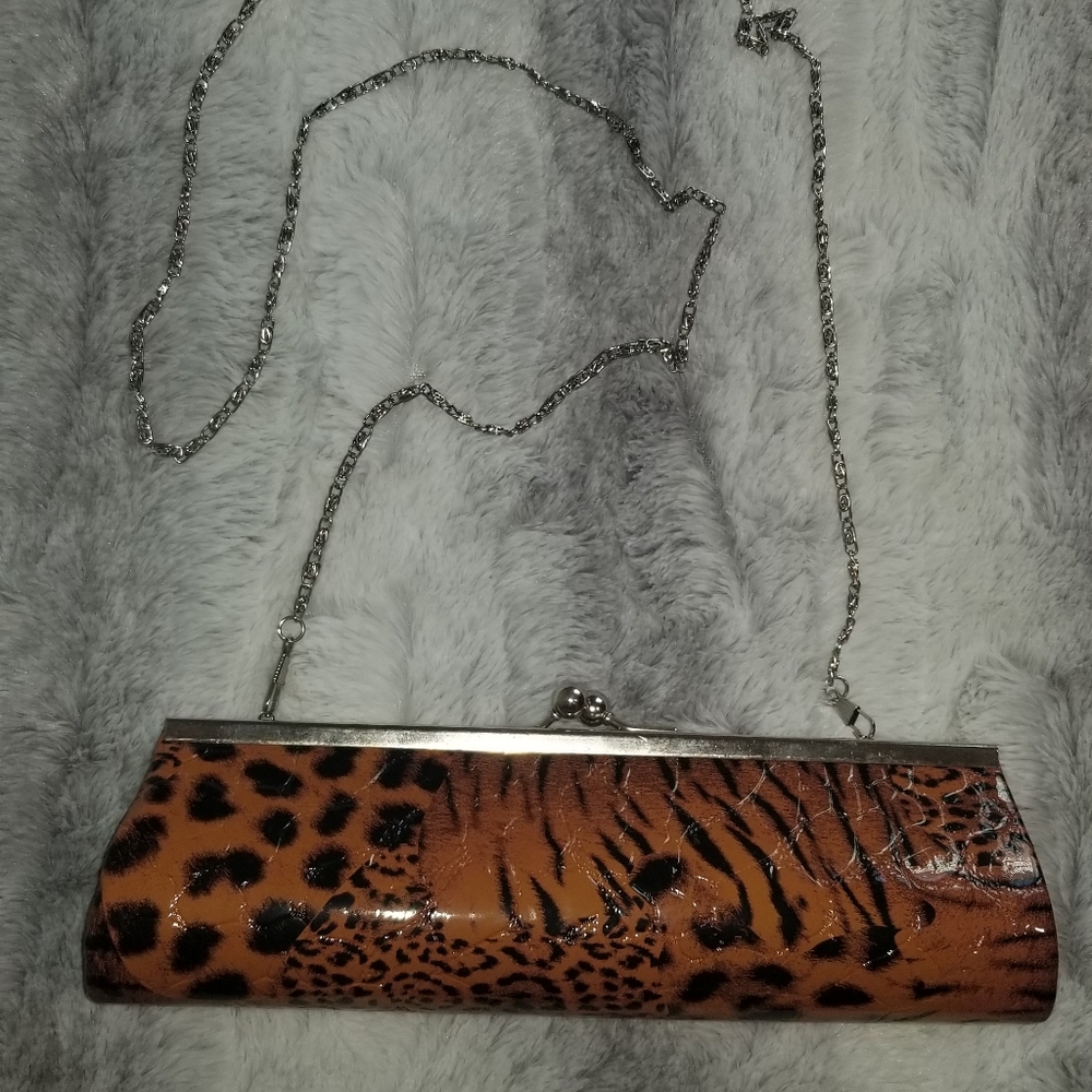 Orange Leopard Fashion Clutch Purses w/ Chain